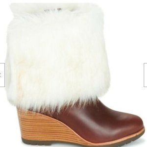 NIB Sorel Park City Short Wedge Booties Woman Fur Leather Boot Shoes